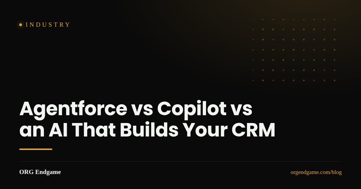 Three columns comparing Agentforce, Copilot, and an AI CRM developer by what each one actually changes
