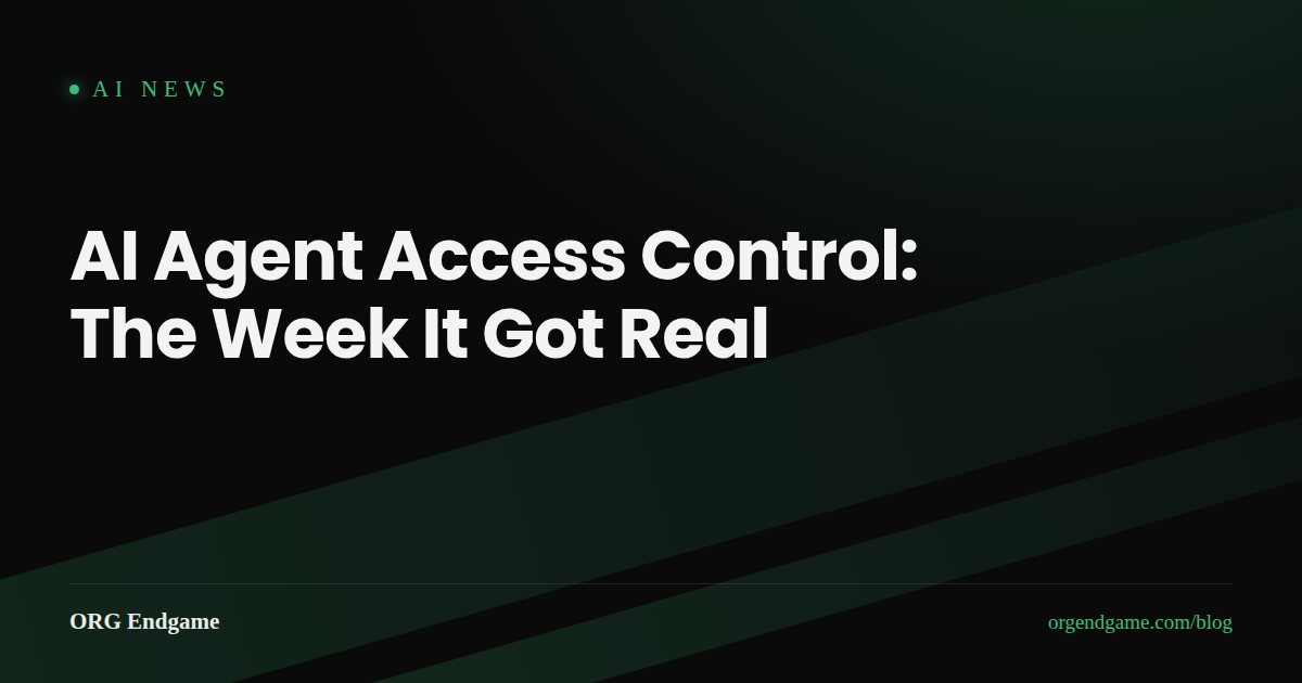 Dark cover graphic reading 'AI Agent Access Control: The Week It Got Real' under a weekly AI roundup label, with a green accent bar