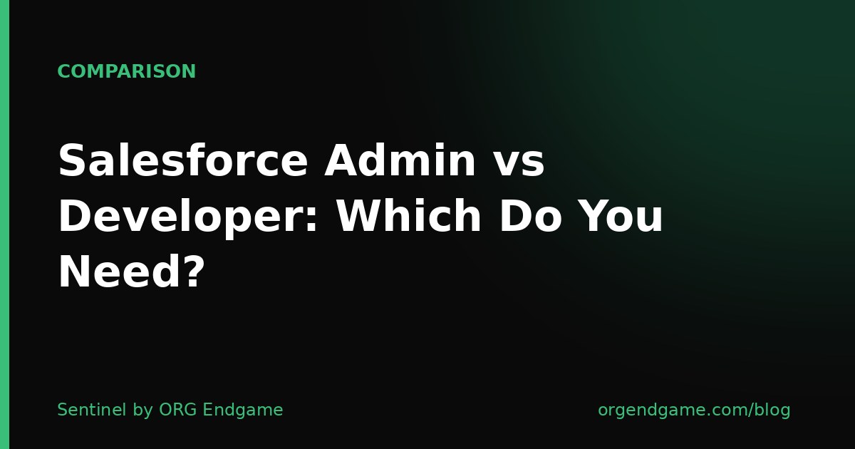 Sentinel cover graphic: Salesforce Admin vs Developer: Which Do You Need?