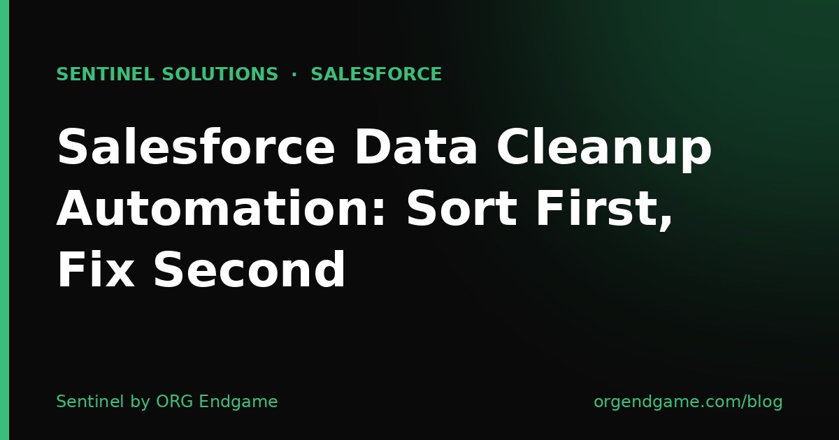 Sentinel cover graphic: Salesforce Data Cleanup Automation, Sort First, Fix Second