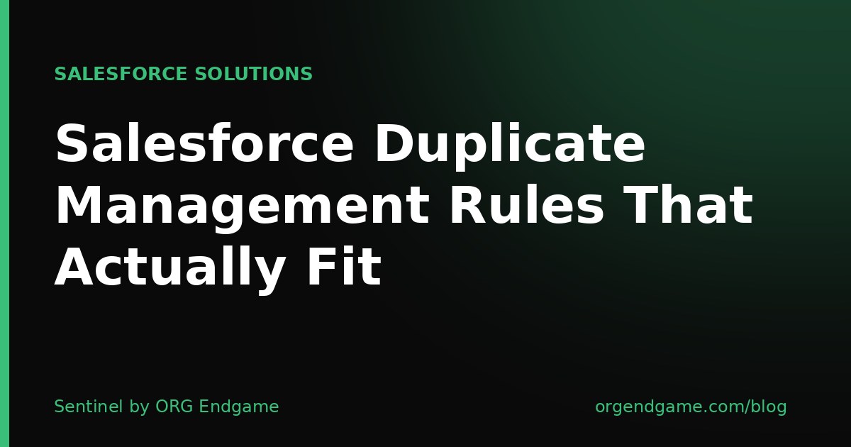 Sentinel cover graphic: Salesforce Duplicate Management Rules That Actually Fit