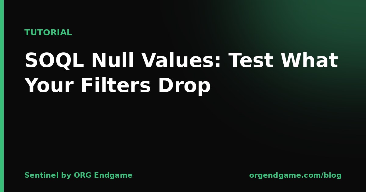 Sentinel cover graphic: SOQL Null Values — Test What Your Filters Drop